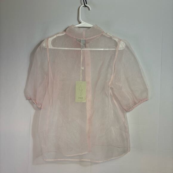 NWT Joie Pink Sheer Blouse with High Neck Bow and Puffy Sleeves Size Large R0341 - Picture 3 of 8